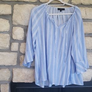 Fred and David blue white stripe peasant top